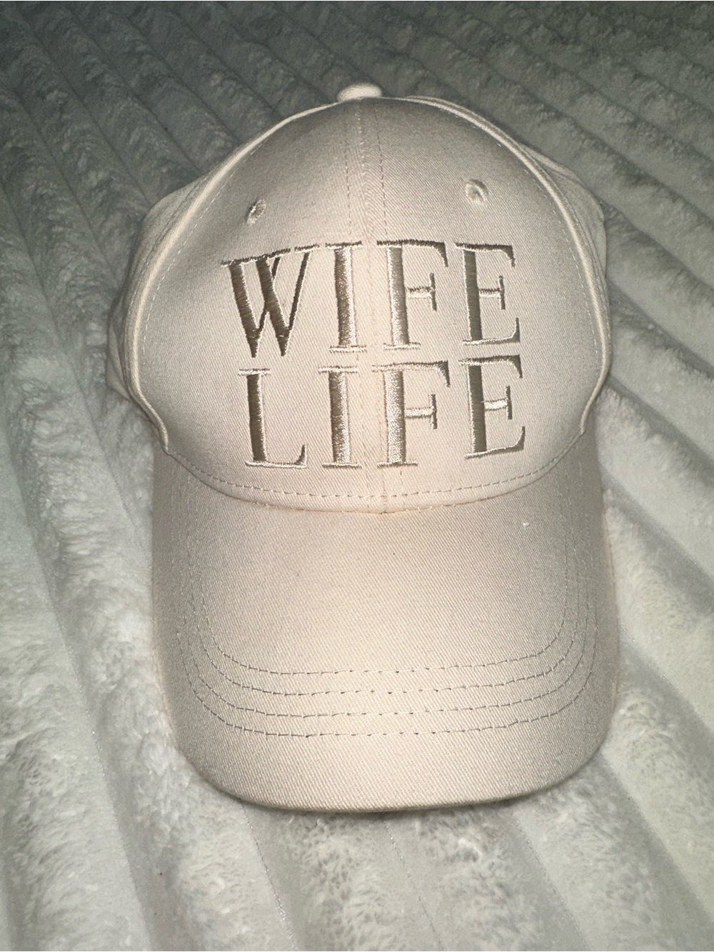 Miss To Mrs WIFE LIFE Embroidered Baseball Cap - Beige/Cream